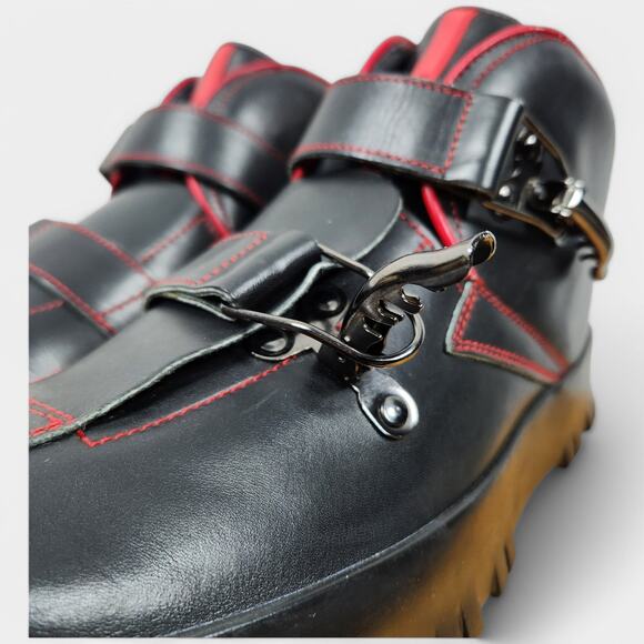 Vintage Prada Red Stripe Platform Boots Black Mens 9 (US 10) Made in Italy - Picture 13 of 16